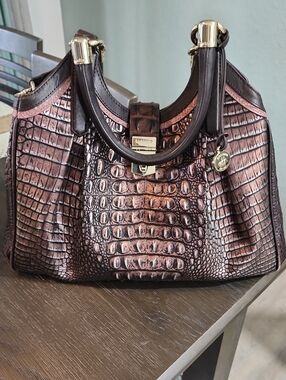 Brahmin Metallic Deep Purple Croc-Embossed Shoulder Bag